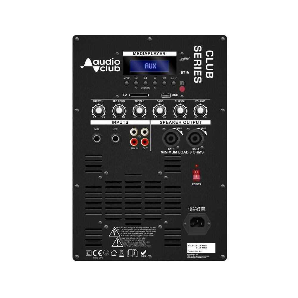 Ηχοσύστημα Audio Club - Sub 15", 2 δορυφόρους 12", 2 βάσεις, 2200W  CLUB1512