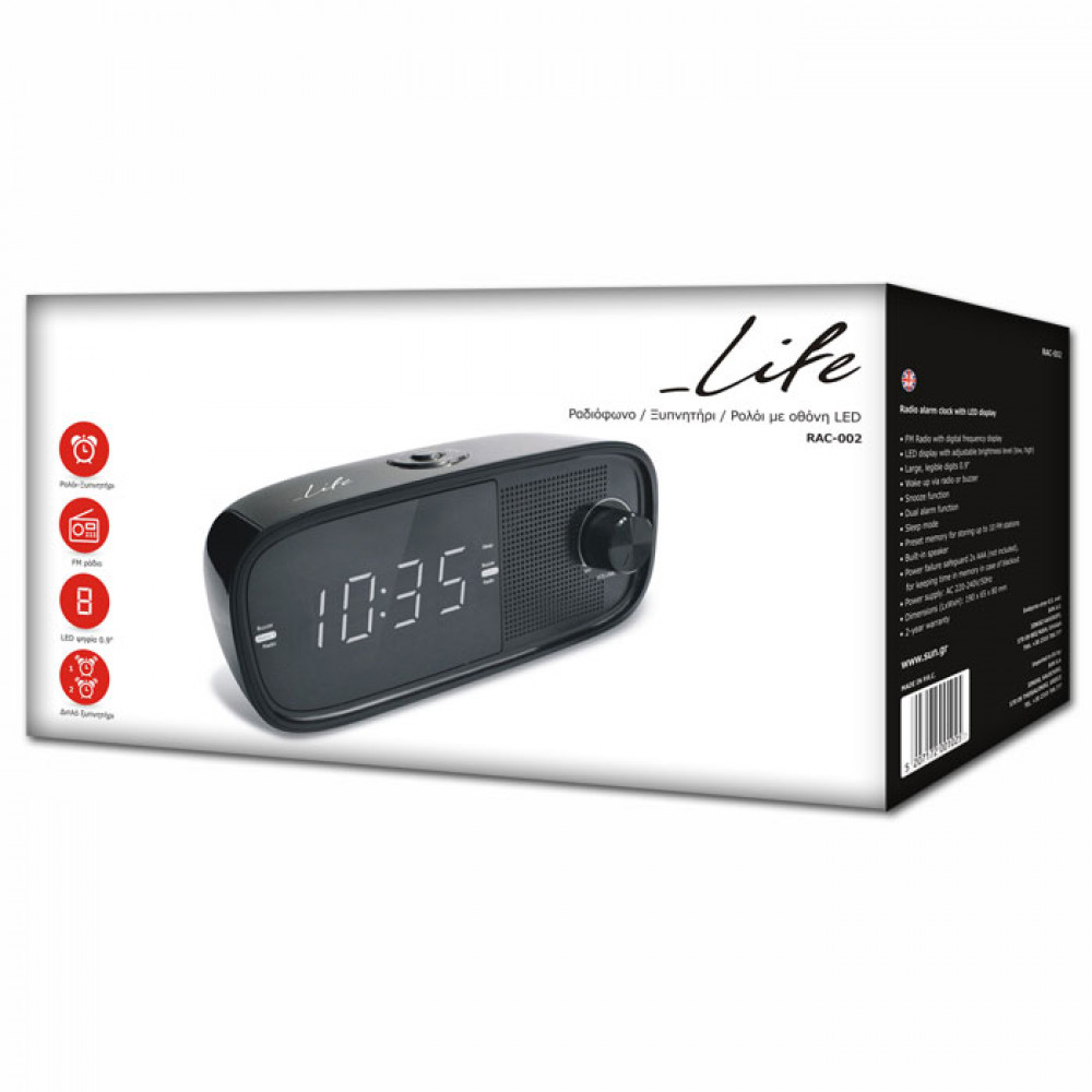 Life Rac-002 Ρολόι Ξυπνητήρι με Οθόνη LED και Ραδιόφωνο