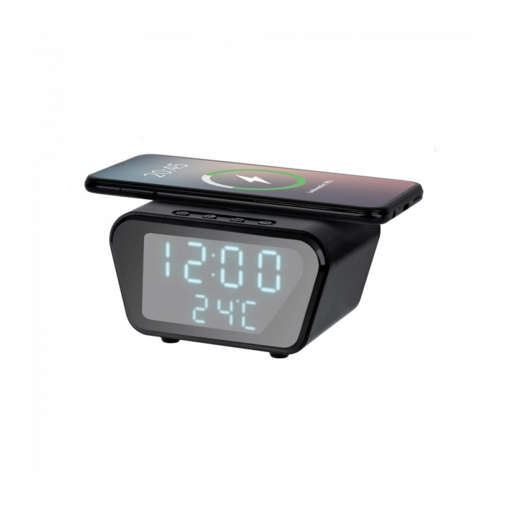 Ψηφιακό ρολόι ξυπνητήρι Rebel RB-6303-B με ασύρματο φορτιστή (Μαύρο)