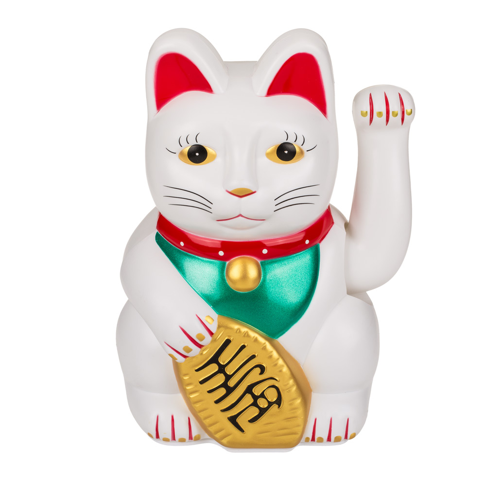 Τυχερή Γάτα Καλωσορίσματος Maneki Neko 20 Cm x 12 Cm x 10 Cm - Λευκό-Χρυσό