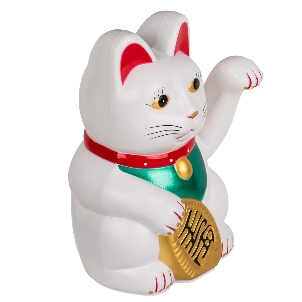 Τυχερή Γάτα Καλωσορίσματος Maneki Neko 20 Cm x 12 Cm x 10 Cm - Λευκό-Χρυσό