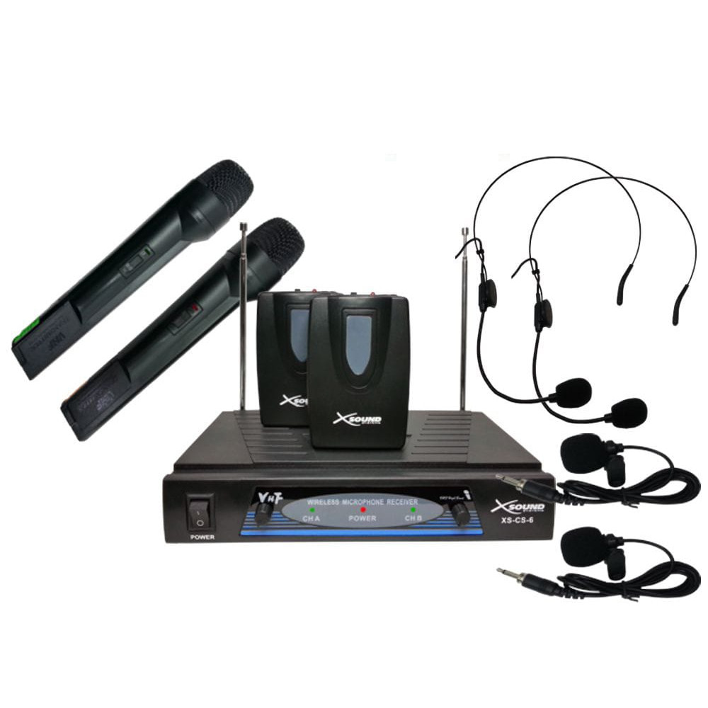 XSound XS-CS-6 σύστημα ασύρματων μικροφώνων VHF με 2 μικρόφωνα χειρός, 2 μικρόφωνα γραβάτας & 2 μικρόφωνα κεφαλής (Μαύρο)