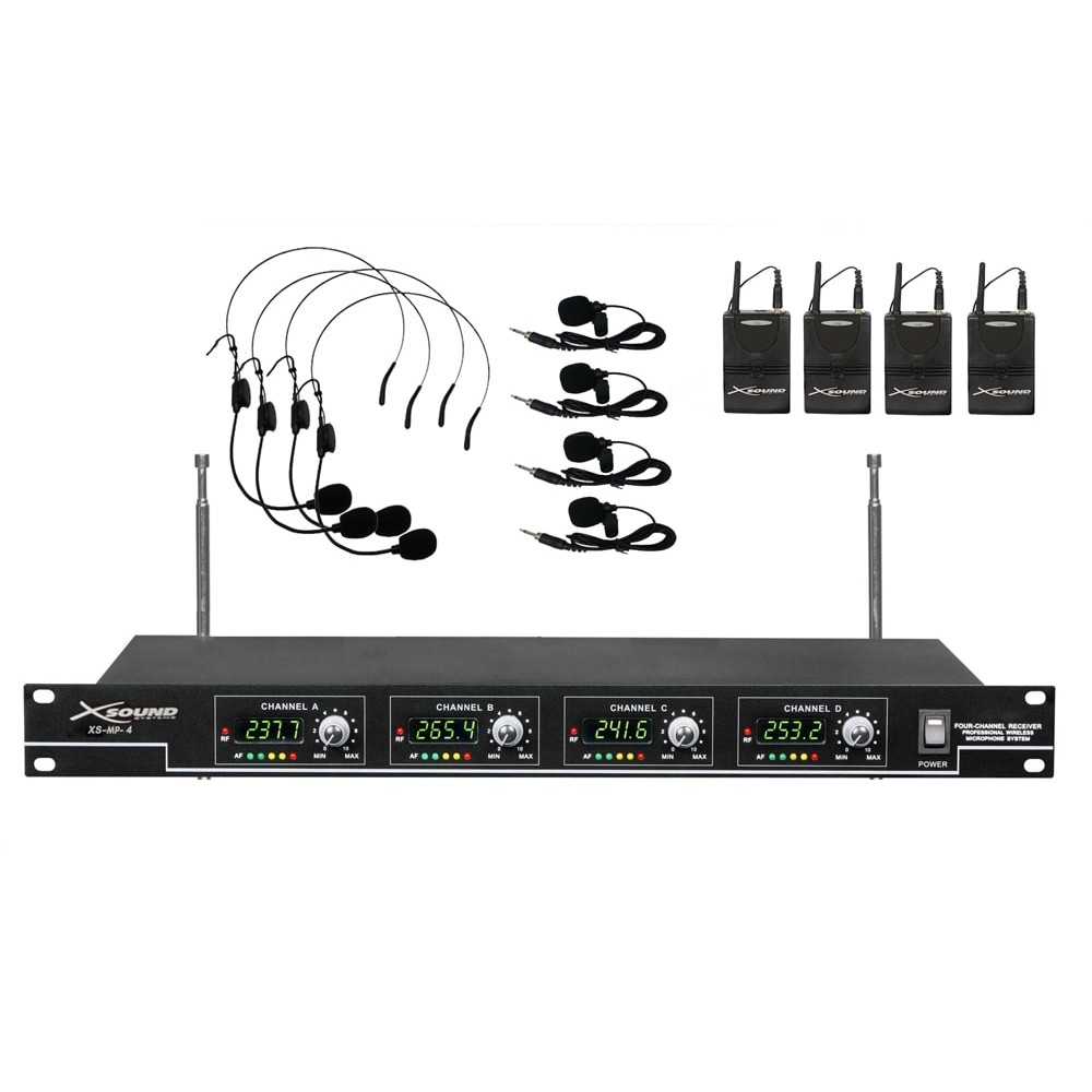 Ασύρματο σύστημα μικροφώνων VHF XS-MP-4 με 4 μικρόφωνα πέτου και 4 μικρόφωνα κεφαλής