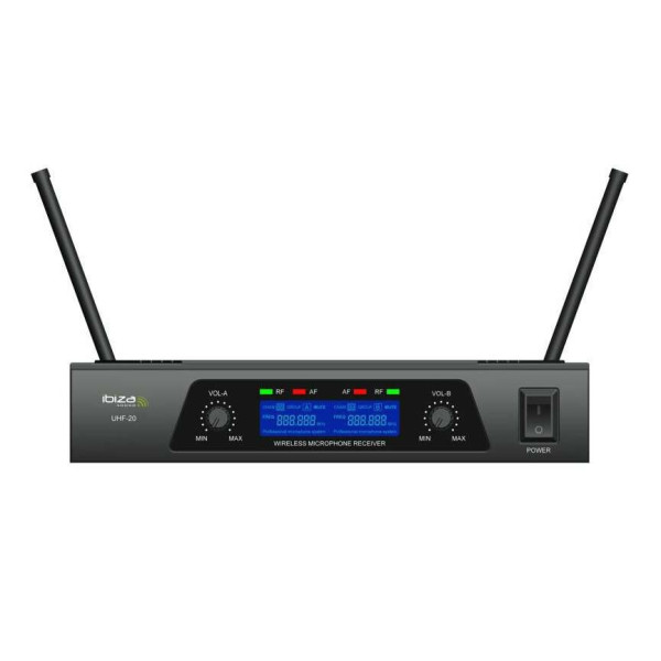 Ασύρματο Σύστημα Μικροφώνου UHF 2 καναλιών  με έναν δέκτη και 2 μικρόφωνα χειρός - ibiza Sound UHF20 