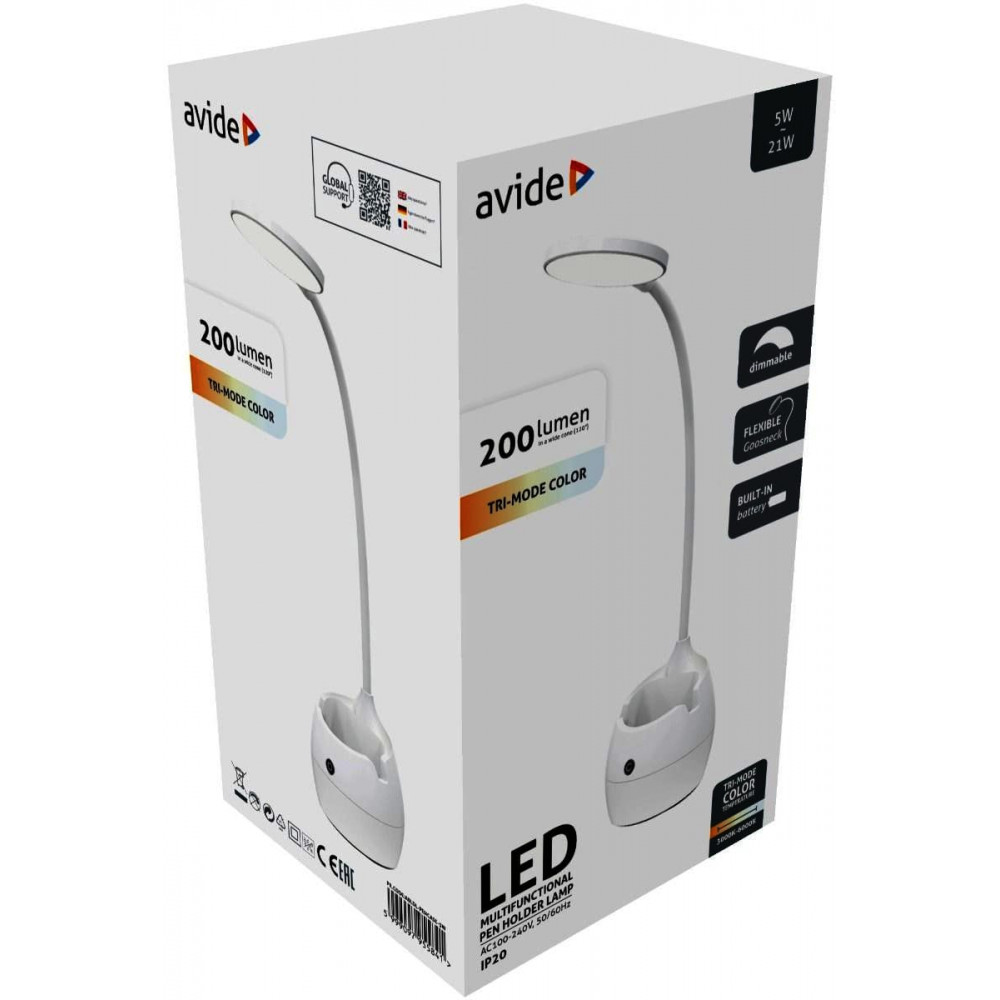Avide LED Φωτιστικό Γραφείου Με Θήκη Μολυβιών 5W (Λευκό)