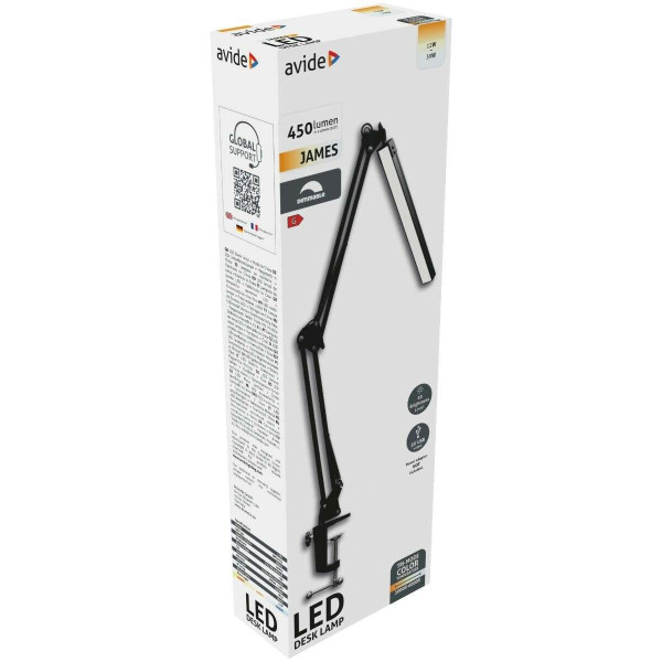 Avide LED Φωτιστικό Γραφείου με Σπαστό Βραχίονα 12W (Μαύρο)