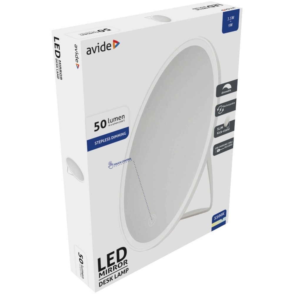 Avide LED Φωτιστικό Στρογγυλός Καθρέπτης Make Up Επαναφορτιζόμενος (Λευκό)