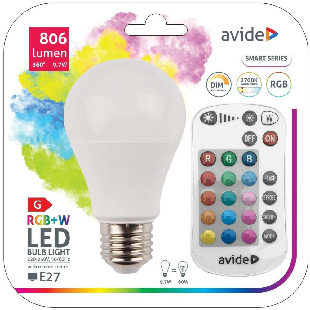 Avide LED Smart A60 9.7W RGB+W 2700K Με IR Τηλεχειριστήριο