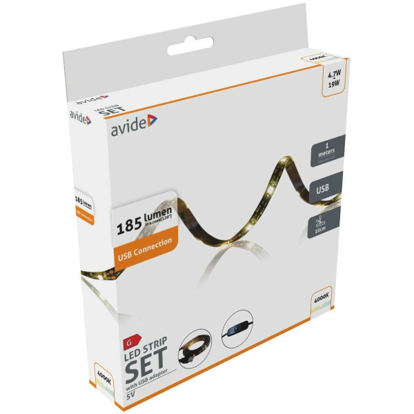 Avide LED Ταινία Blister 5V SMD5050 30LED IP65 4000K 1m (Λευκό)