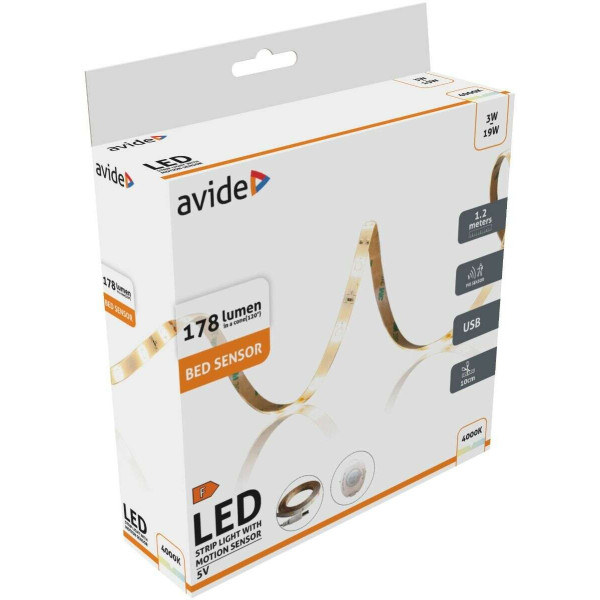 Avide LED Ταινία Blister με Αισθητήρα Φωτός Κρεβατιού 5V USB 1.2m 3W 4000K