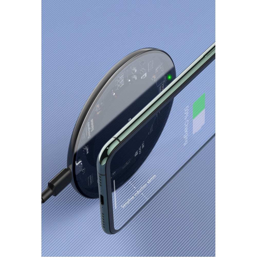 Baseus ασύρματος φορτιστής Qi Simple Wireless 15W Transparent WXJK-BA02 Updated Version (Μαύρο)