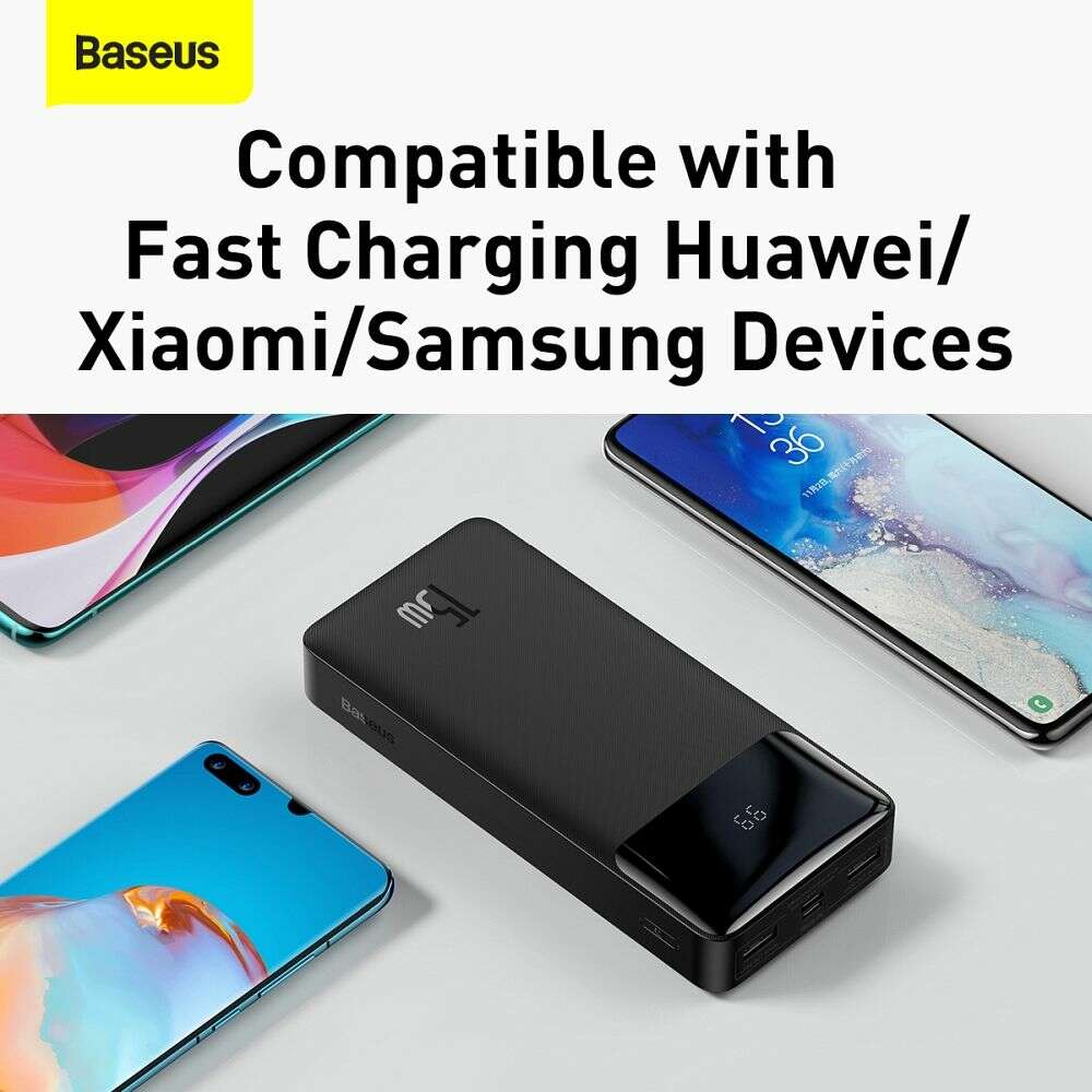 Baseus Bipow Digital Display Power Bank 20000mAh 15W με 2 Θύρες USB-A και Θύρα USB-C (Μαύρο)