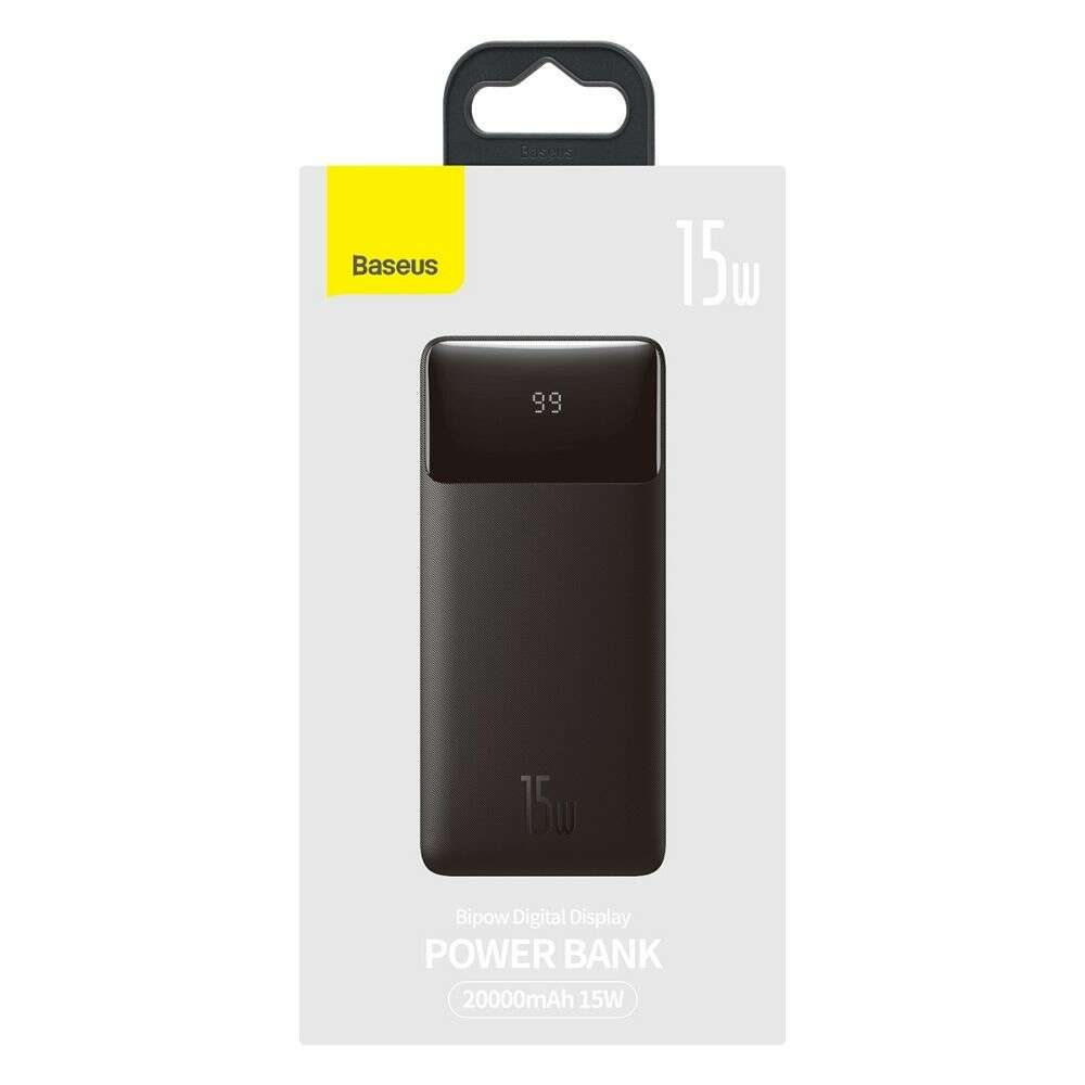 Baseus Bipow Digital Display Power Bank 20000mAh 15W με 2 Θύρες USB-A και Θύρα USB-C (Μαύρο)