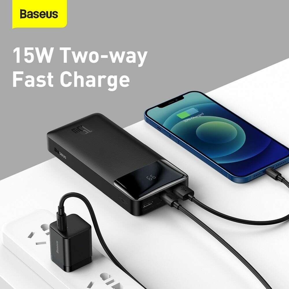 Baseus Bipow Digital Display Power Bank 20000mAh 15W με 2 Θύρες USB-A και Θύρα USB-C (Μαύρο)