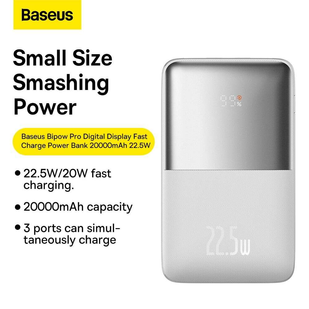 Baseus PPBD2-2022 Bipow Pro Power Bank 20000mAh 22.5W με 2 Θύρες USB-A και Θύρα USB-C Power Delivery (Ασημί)