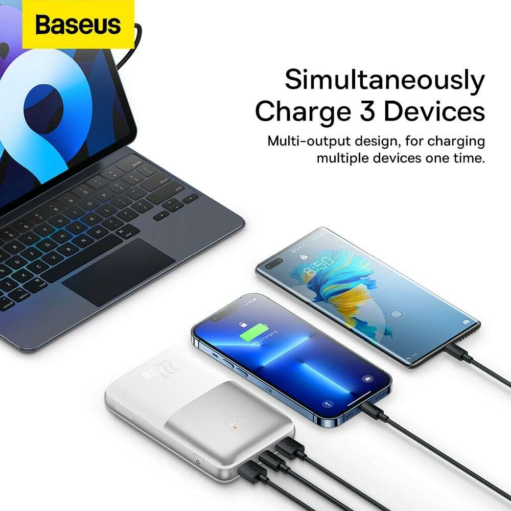 Baseus PPBD2-2022 Bipow Pro Power Bank 20000mAh 22.5W με 2 Θύρες USB-A και Θύρα USB-C Power Delivery (Ασημί)