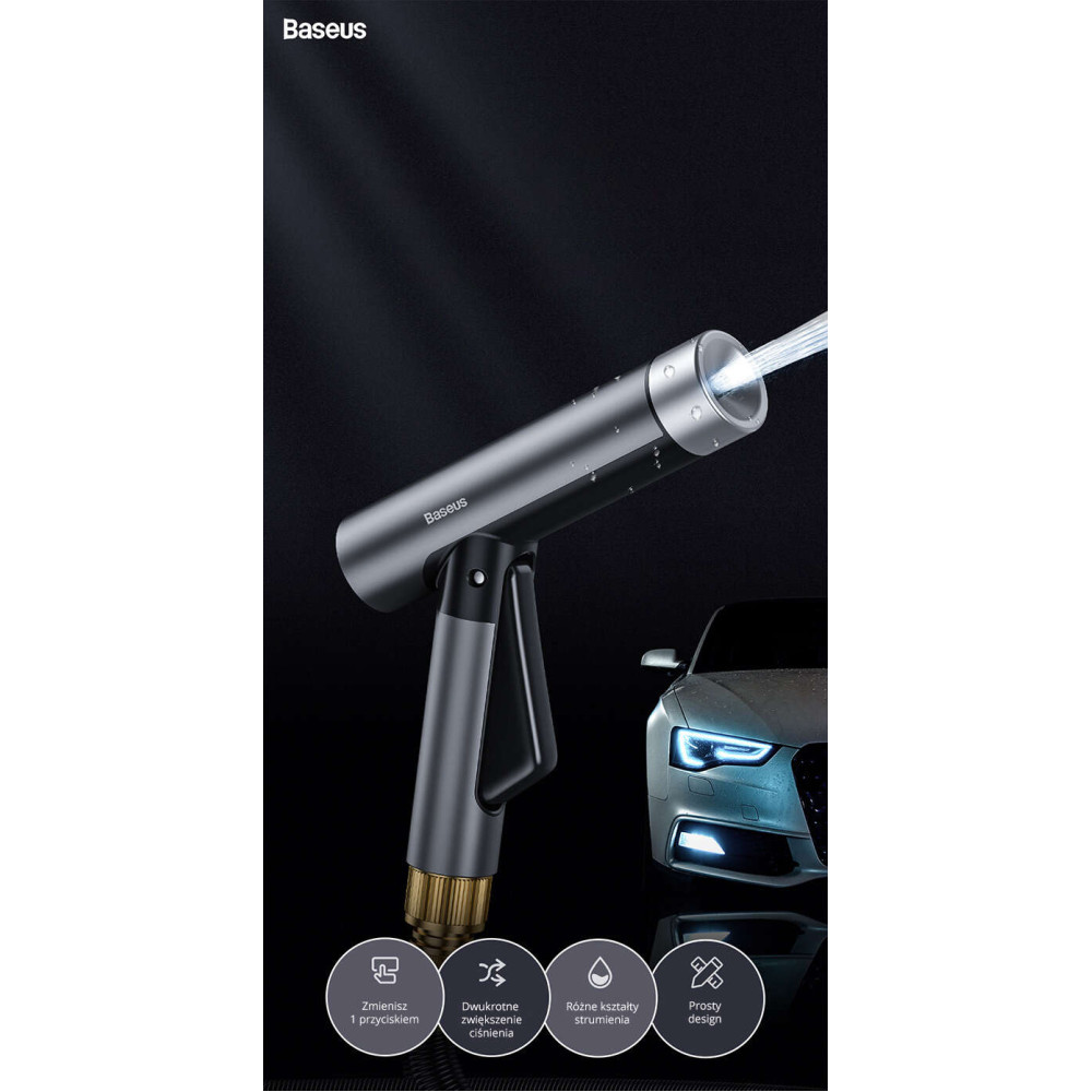 Baseus Simple Life Car Wash Spray Nozzle CRXC01-C01 με μαγικό τηλεσκοπικό λάστιχο νερού 30m (Μαύρο)