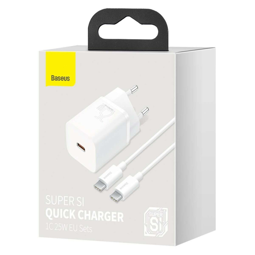 Baseus TZCCSUP-L02 Super Si Quick Charger 1C 25W Type-C με καλώδιο Type-C 1m (Λευκό)