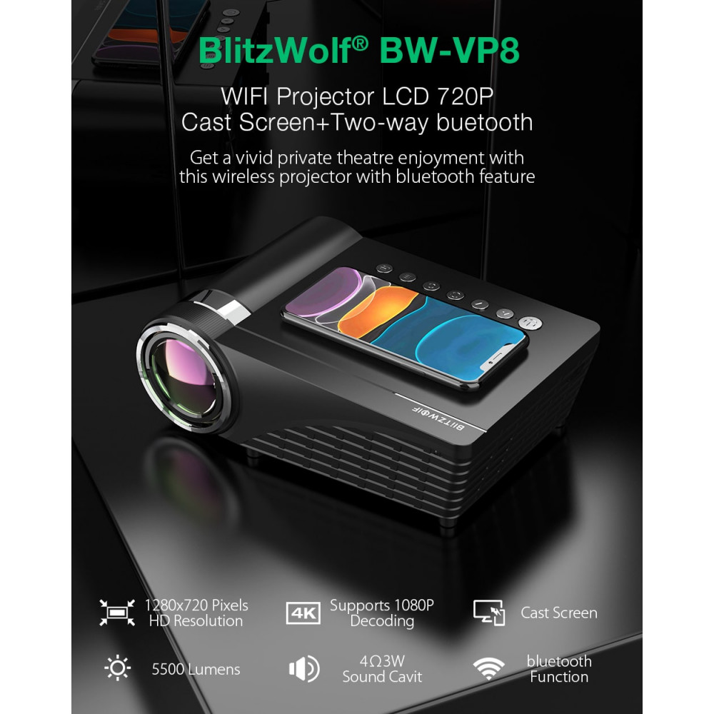 BlitzWolf BW-VP8 Wifi Video Projector 720p