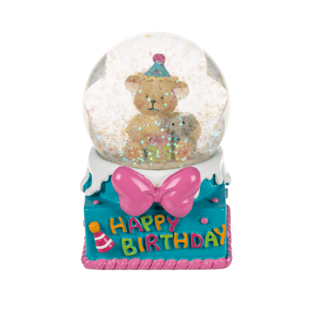 Διακοσμητική Μπάλα με Glitter Αρκουδάκι Happy Birthday 6,5 x 10cm - Γαλάζιο