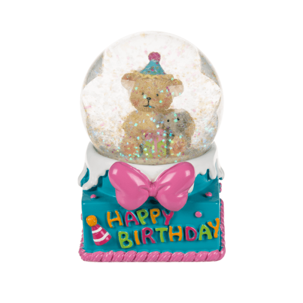 Διακοσμητική Μπάλα με Glitter Αρκουδάκι Happy Birthday 6,5 x 10cm - Γαλάζιο