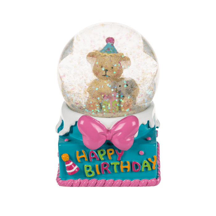 Διακοσμητική Μπάλα με Glitter Αρκουδάκι Happy Birthday 6,5 x 10cm - Γαλάζιο