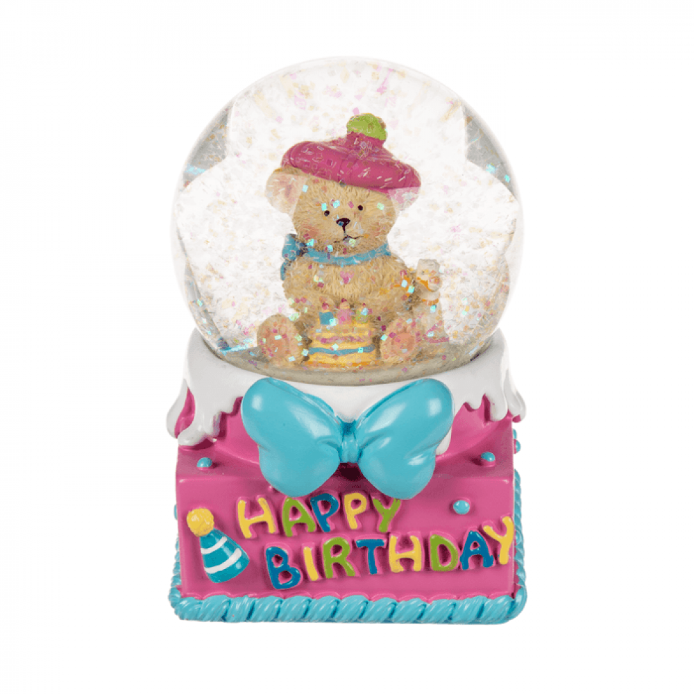 Διακοσμητική Μπάλα με Glitter Αρκουδάκι Happy Birthday 6,5 x 10cm - Ροζ