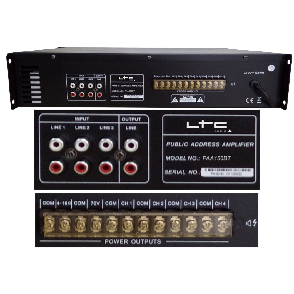 Ενισχυτής PA 4 ζωνών 90W με Ραδιόφωνο, USB/SD και Bluetooth - LTC Audio PAA150BT 
