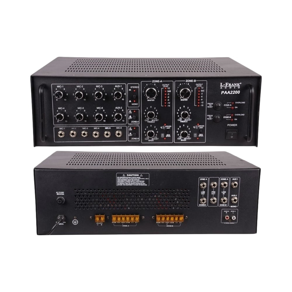 Ενισχυτής PA με 2x200W κανάλια λειτουργίας, 6 εισόδους μικροφώνων και 2 εισόδους AUX - PAA2200