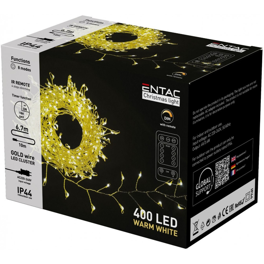 Entac Λαμπάκια Ψείρες IP44 400 LED με Χρυσό Καλώδιο Θερμό Λευκό 6.7mm