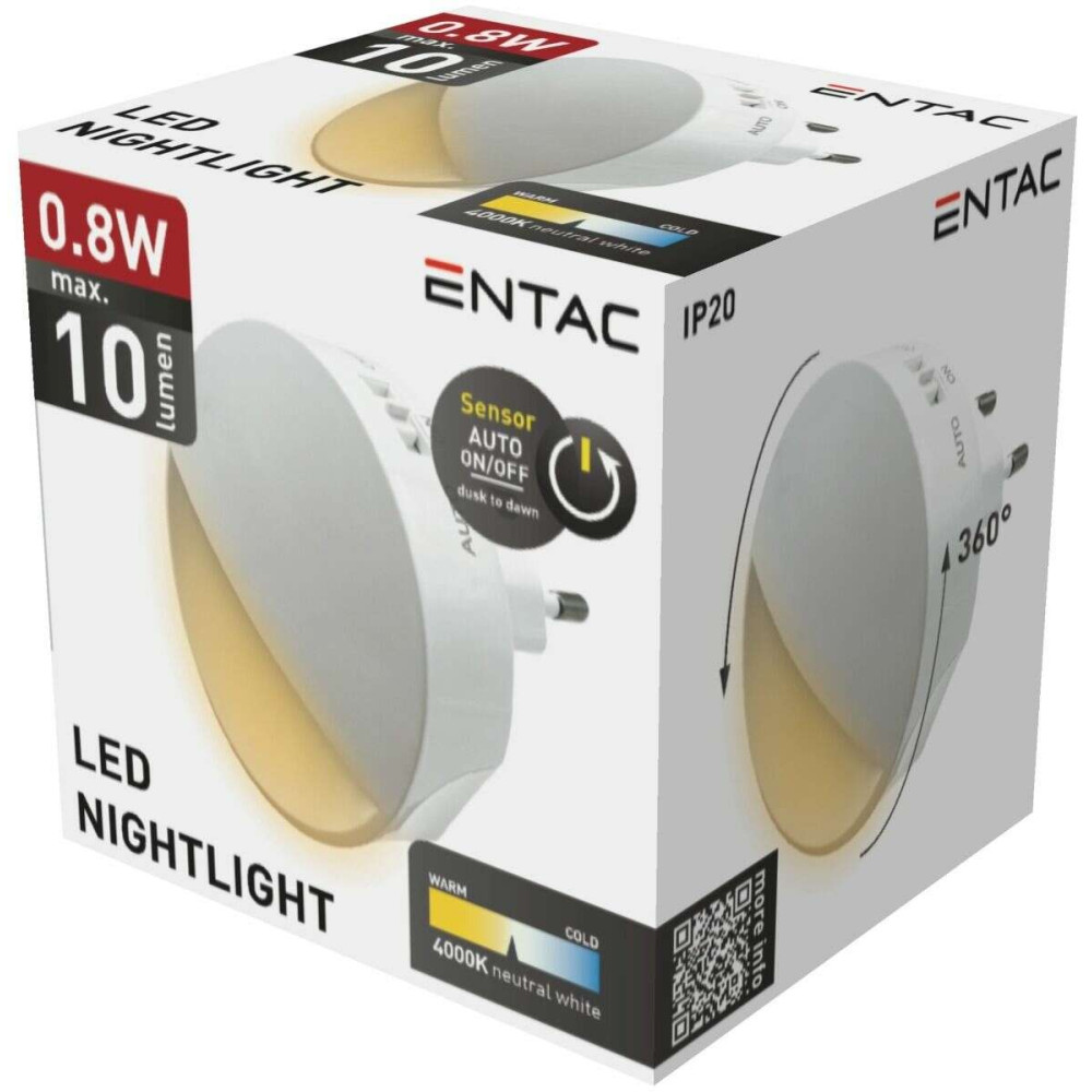 Entac Φωτάκι Νυκτός 0.8W CDS Dusk To Dawn με αισθητήρα (Λευκό)