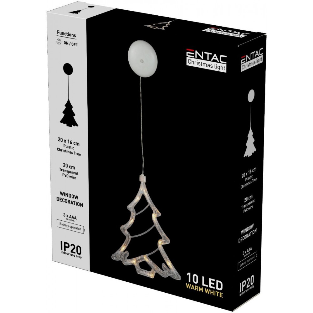 Entac Χριστουγεννιάτικη Διακόσμηση Παραθύρου Δέντρο 20x16 cm 10 LED Θερμό (3xAAA Δεν Περιλαμβ.)