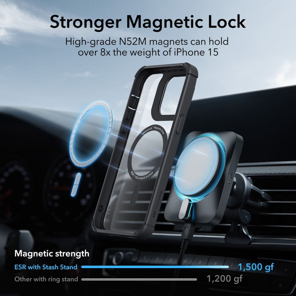 ESR Armor Tough Kickstand Halolock MagSafe Θήκη Backcover για Apple iPhone 15 Pro Max (Clear-Black)