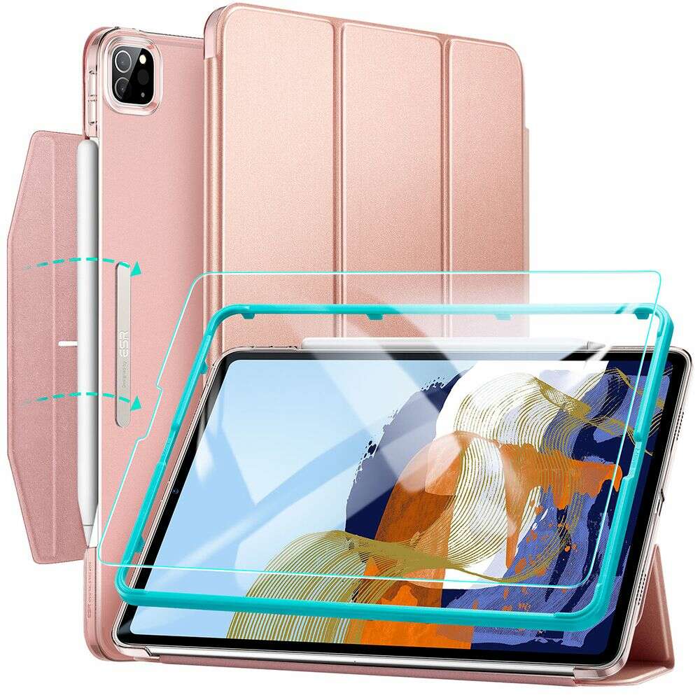 ESR Ascend Trifold Θήκη και Tempered Glass με Υποδοχή Apple Pencil για Apple iPad Pro 11" 2021 (Ροζ Χρυσό)