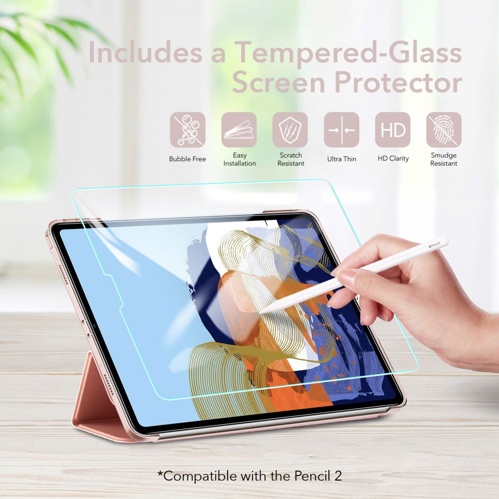 ESR Ascend Trifold Θήκη και Tempered Glass με Υποδοχή Apple Pencil για Apple iPad Pro 11" 2021 (Ροζ Χρυσό)