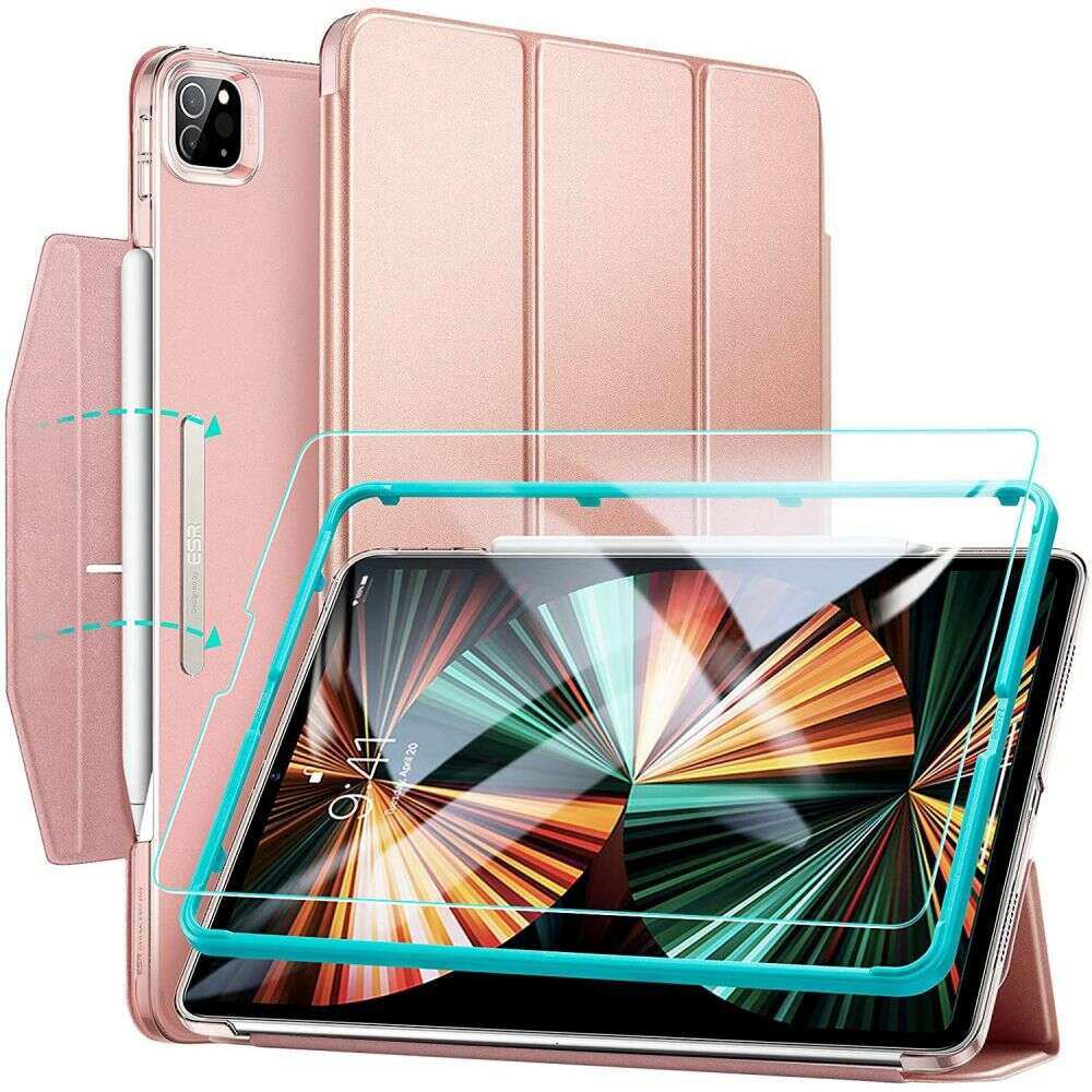 ESR Ascend Trifold Θήκη και Tempered Glass με Υποδοχή Apple Pencil για Apple iPad Pro 12.9" 2021 (Ροζ Χρυσό)