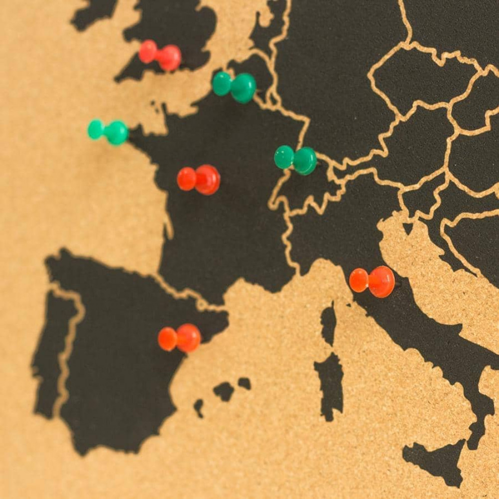 Ευρωπαϊκός Χάρτης από Φελλό Με Μαύρο Κάδρο XL Miss Wood (90x60cm) - Μαύρο