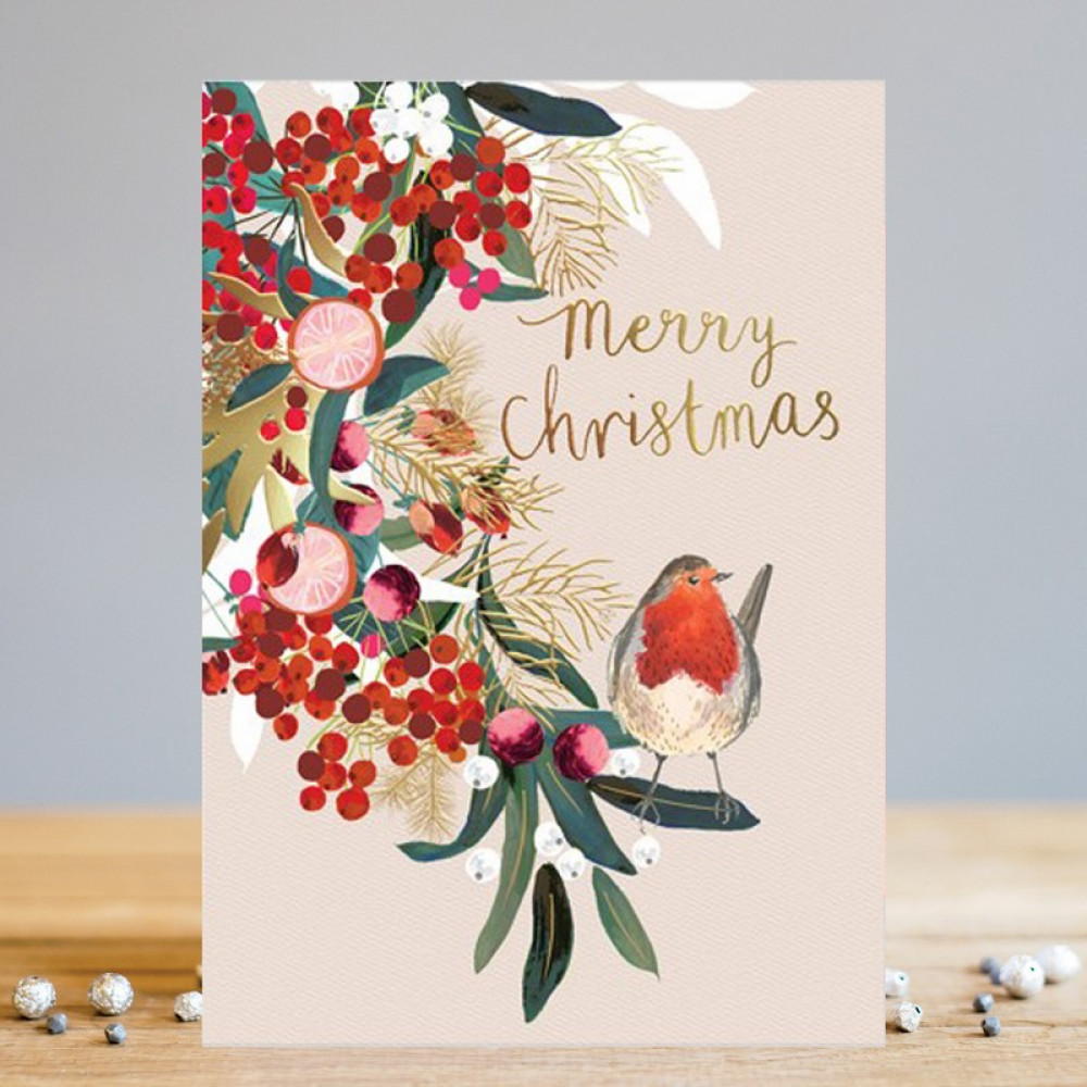 Ευχετήρια Κάρτα Χριστουγέννων Πουλί σε Γκι