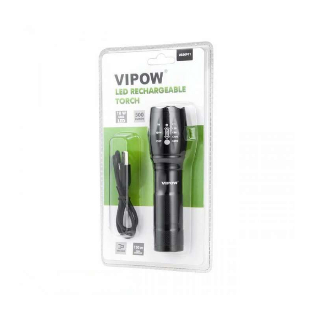 Επαναφορτιζόμενος φακός Led Vipow URZ0991 10W IP20 2200mAh (Μαύρο)