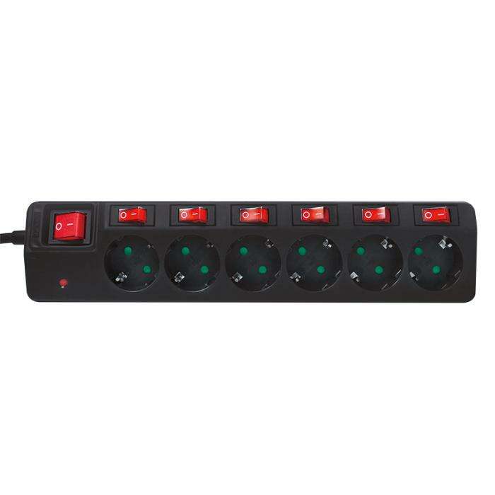 LogiLink LPS233 Πολύπριζο Ασφαλείας 6 Θέσεων με Διακόπτη και Καλώδιο 1.5m (Μαύρο)