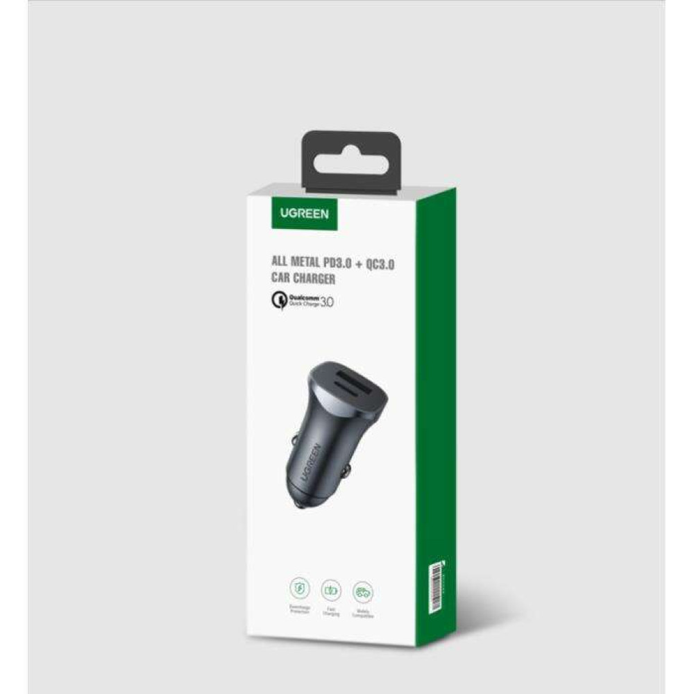 UGreen CD130/30780 Φορτιστής αυτοκινήτου 24W PD+USB QC3.0 (Space Gray)