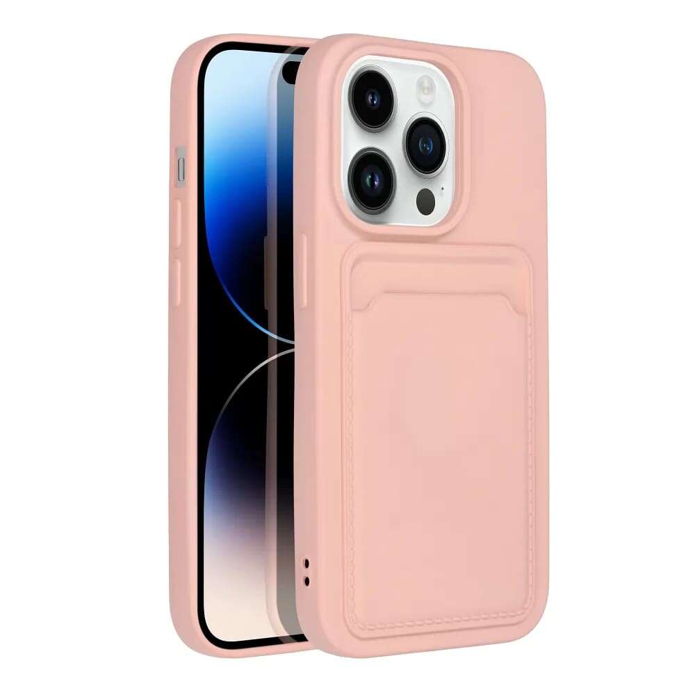 Forcell Θήκη Σιλικόνης Back Cover για Apple iPhone 14 Pro Με Θήκη Για κάρτα (Ροζ)