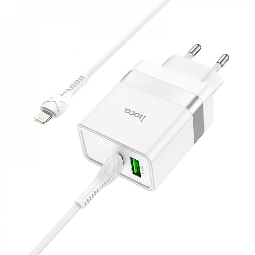 Φορτιστής Hoco Starter N21 Type-C + USB QC3.0 με καλω΄διο για iPhone Lightning 8-pin PD 30W (Λευκό)