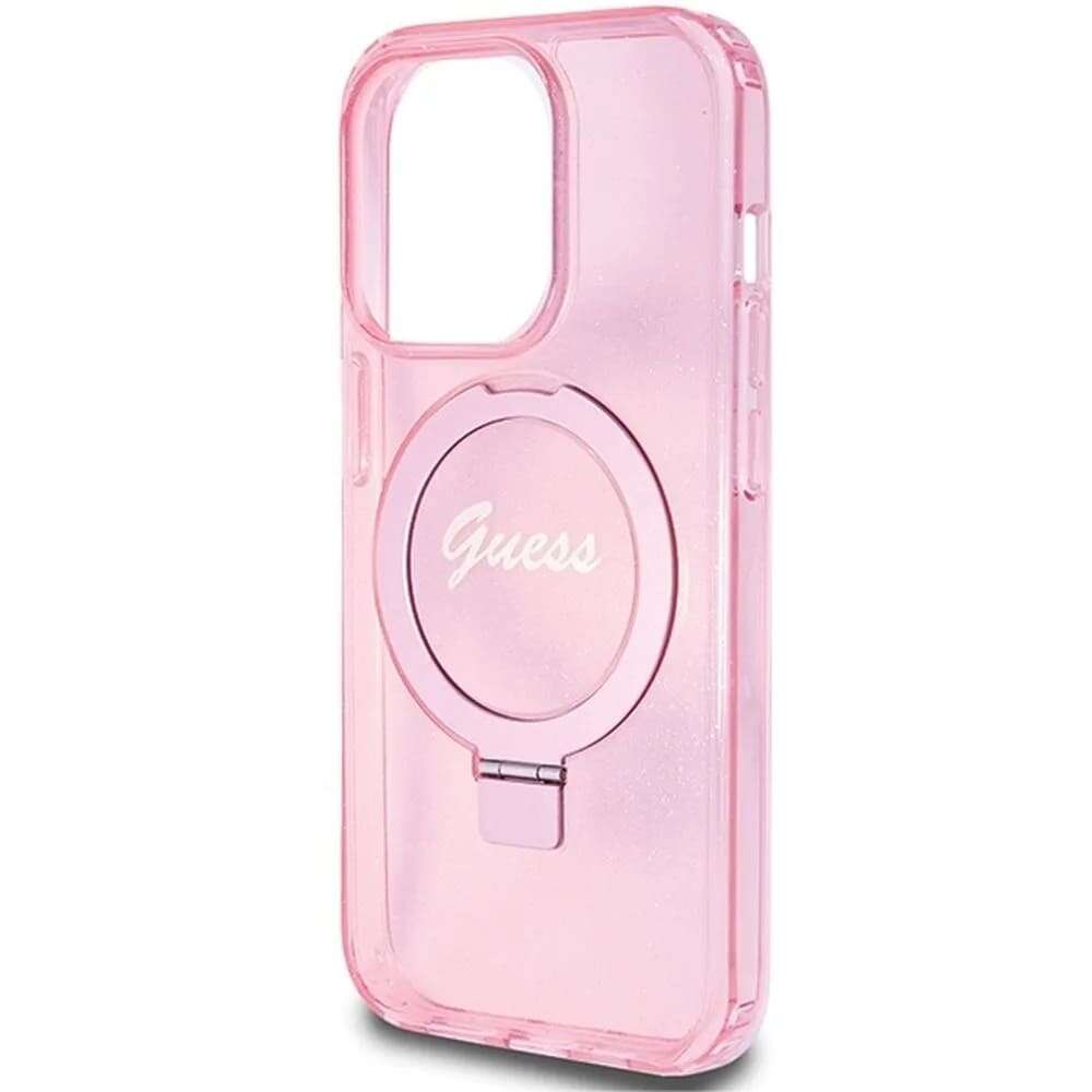 Guess Ring Stand Glitter MagSafe Θήκη Backcover για Apple iPhone 15 Pro (Ροζ)