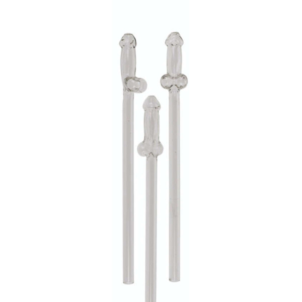 Γυάλινα Επαναχρησιμοποιούμενα Καλαμάκια Willy (4 τεμάχια / σετ + βούρτσα)