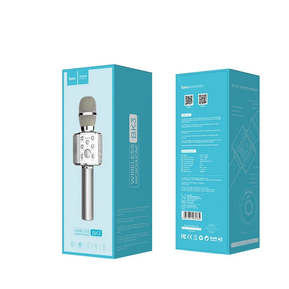 Hoco BK3 Cool Sound Ασύρματο Μικρόφωνο Καραόκε Bluetooth (Ασημί)