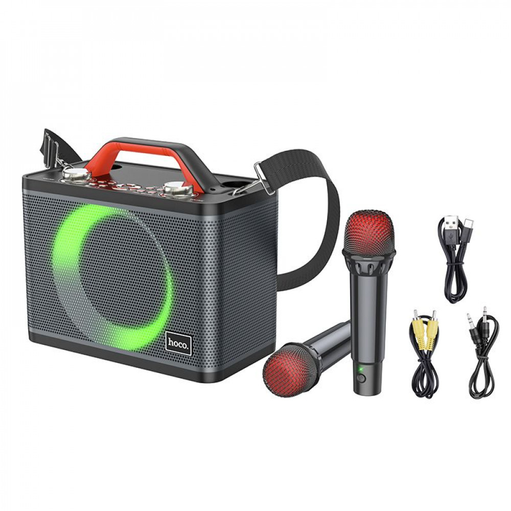 Hoco BS57 Jenny LED Ηχείο Karaoke με 2 Ασύρματα Μικρόφωνα, BT, TF, USB, AUX (Μαύρο)
