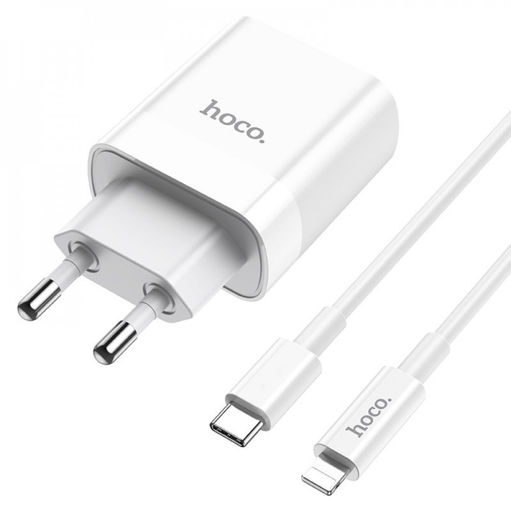 Hoco C80A Διπλός φορτιστής 20W Type-C / USB-A & Καλώδιο Type-C σε Lightning (Λευκό)
