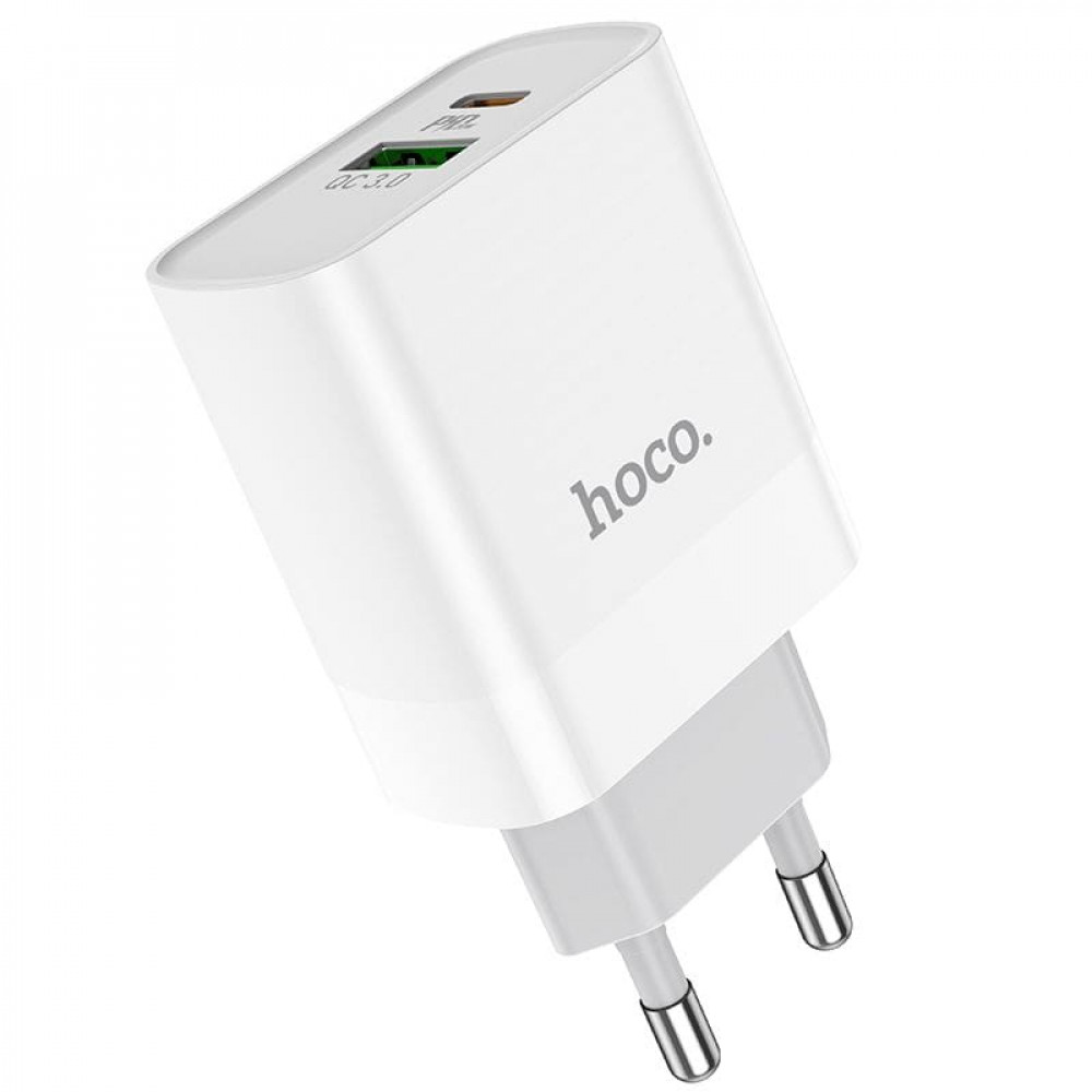 Hoco C80A Διπλός φορτιστής USB / Type C Q.C. 3.0 20W (Λευκό)