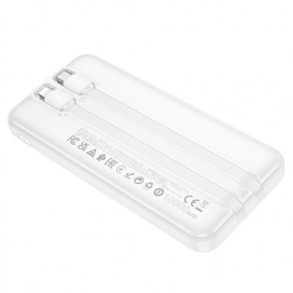 Hoco J118 Power Bank 10000mAh με Ενσωματωμένο Καλώδιο USB-C kαι Lightning QC (Λευκό)